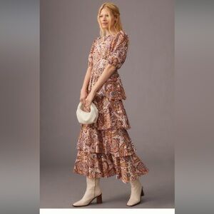 Kachel x Anthropologie tiered maxi dress with puff sleeve